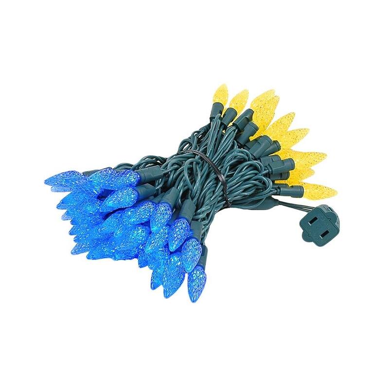 70 Light C6 LED Christmas Mini Light Set, Blue/Yellow, Green Wire, 24 Feet - Large - String Lights - Yellow