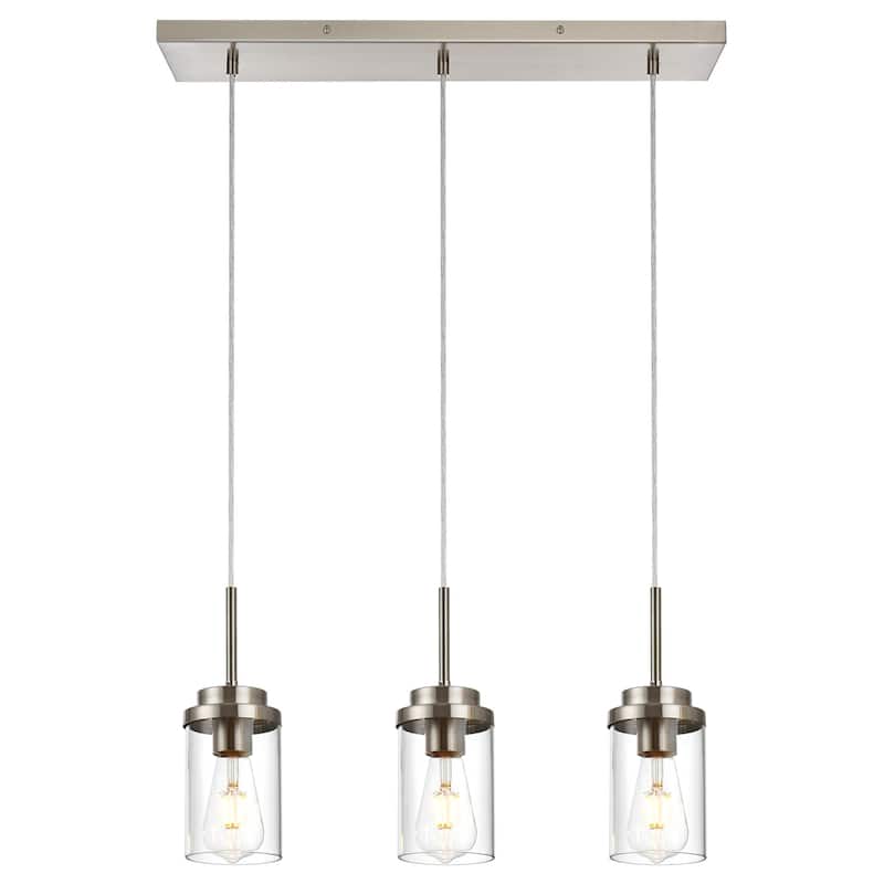 Kitchen Pendant Lighting Over Island 3 Lights Linear Chandelier, Light Fixtures Ceiling Hanging Lamp with Clear Glass Shade