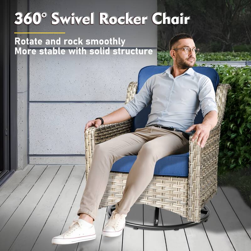 XIZZI 5-piece Patio Furniture Wicker Swivel Rocking Chair Set with Fire Pit