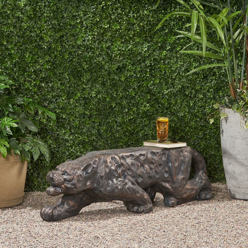 Roomfitters Leopard Lightweight Concrete Bench, Modern Outdoor Accent Seating, Copper