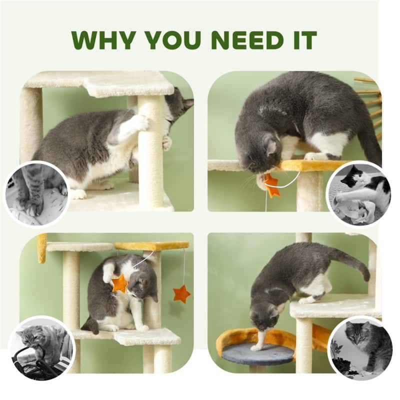 Particleboard and Sisal Cat Tree Includes Scratching Posts and Board to Protect Furniture - 23.6" W x 15.7" D x 63" H