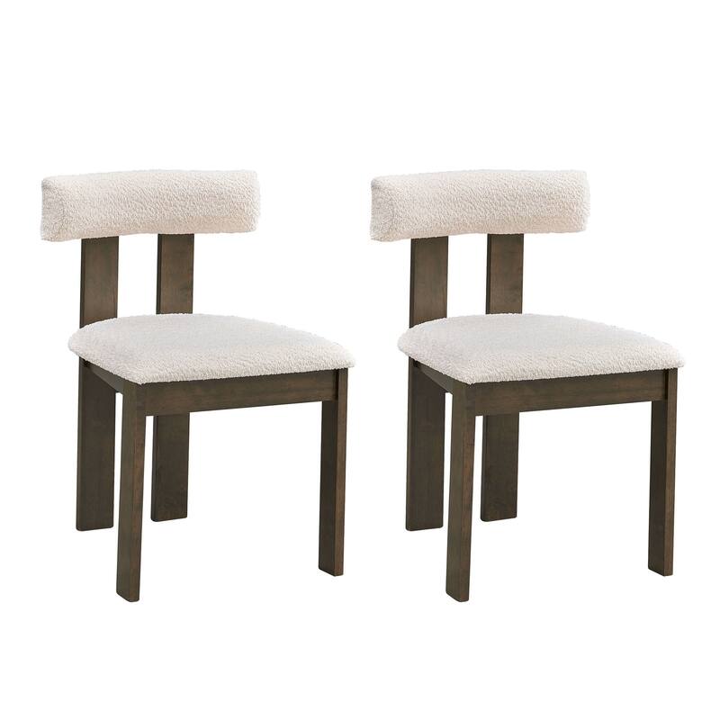 Wooden Boucle Upholstered Dining Chairs Set of 2,Kitchen Side Chairs - Walnut