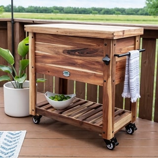 Backyard Discovery 100-Qt Acacia Wood Patio Bar Cart Beverage Cooler - 3'1" x 1'7"