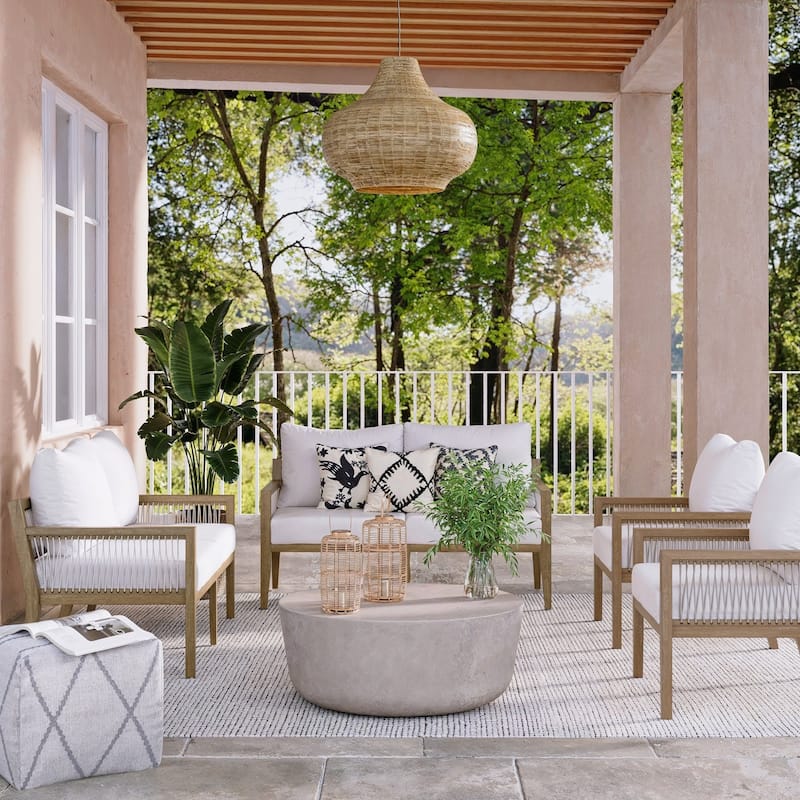 Freya Bohemian Wooden Armchair, Outdoor Patio Chair, Solid Acacia Wood Frame