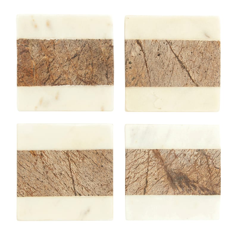 Square Marble Coasters with Jute String - 4.0"L x 4.0"W x 0.5"H