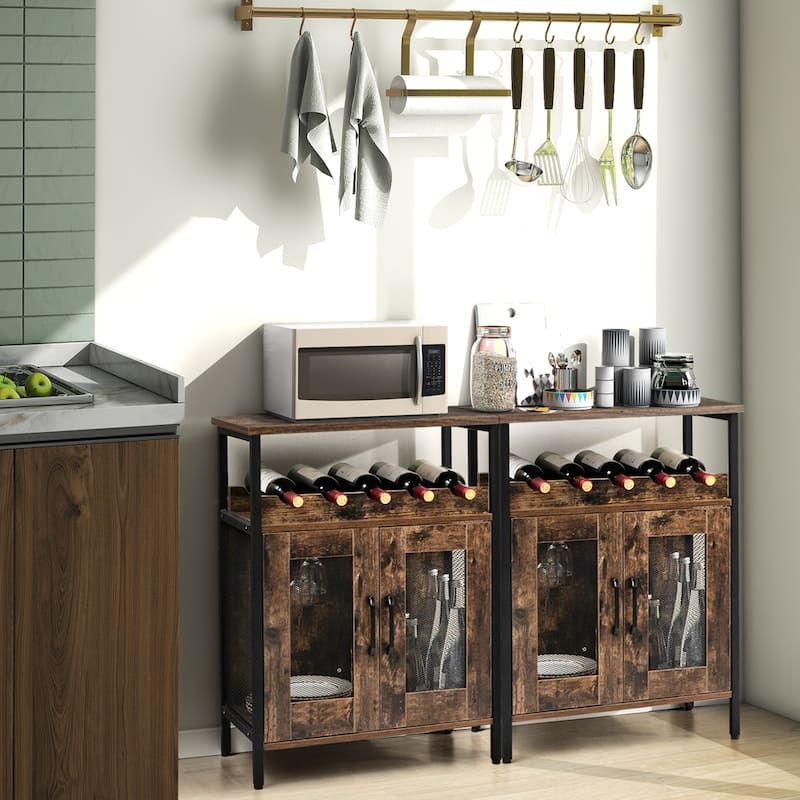 Industrial Liquor Bar Cabinet Buffet Sideboard Wine Rack Glass Holder