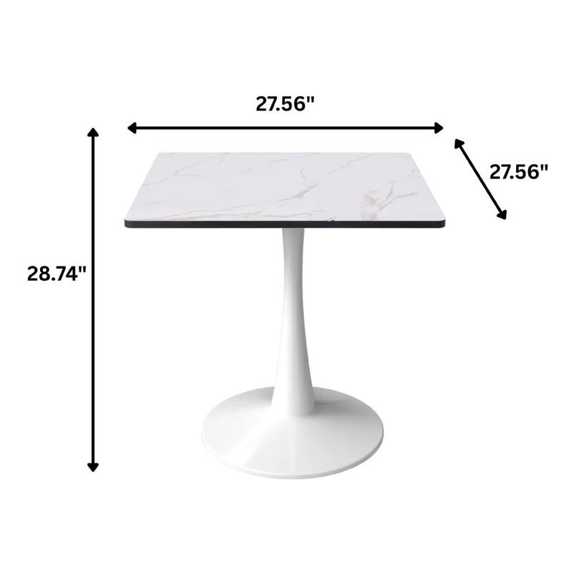 Bristol Square Dining Table with Marbled White MDF Top and White Steel Pedestal Base