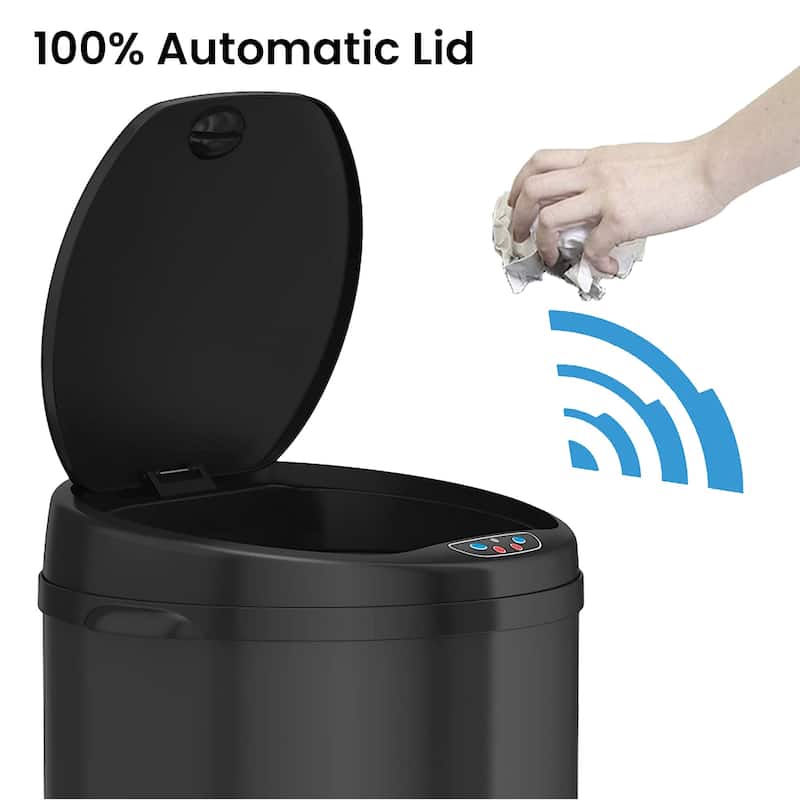 iTouchless 8 Gal Black Stainless Steel Sensor Kitchen Trash Can