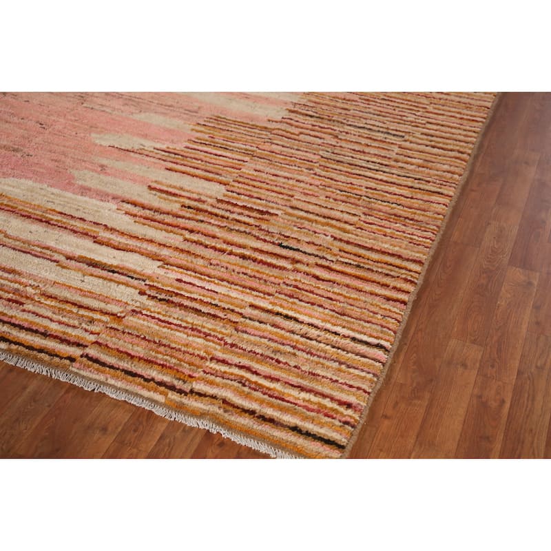 Geometric Orange Moroccan Oriental Rug Handmade Wool Carpet - 8'7" x 9'9"