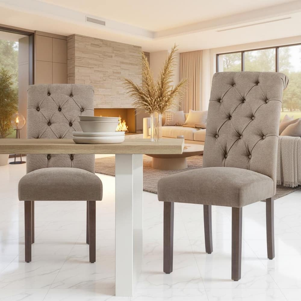 Modern Tufted Fabric Dining Chairs – Stylish Parsons Side Chairs with Padded Seat & Wood Legs,Set of 2/4/6