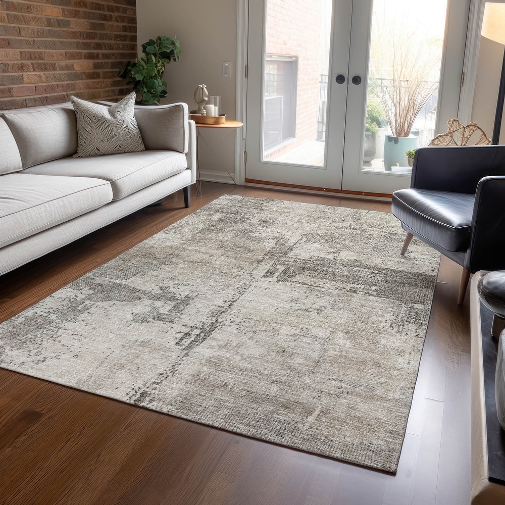 Machine Washable Indoor/ Outdoor Abstract Contemporary Chantille Rug