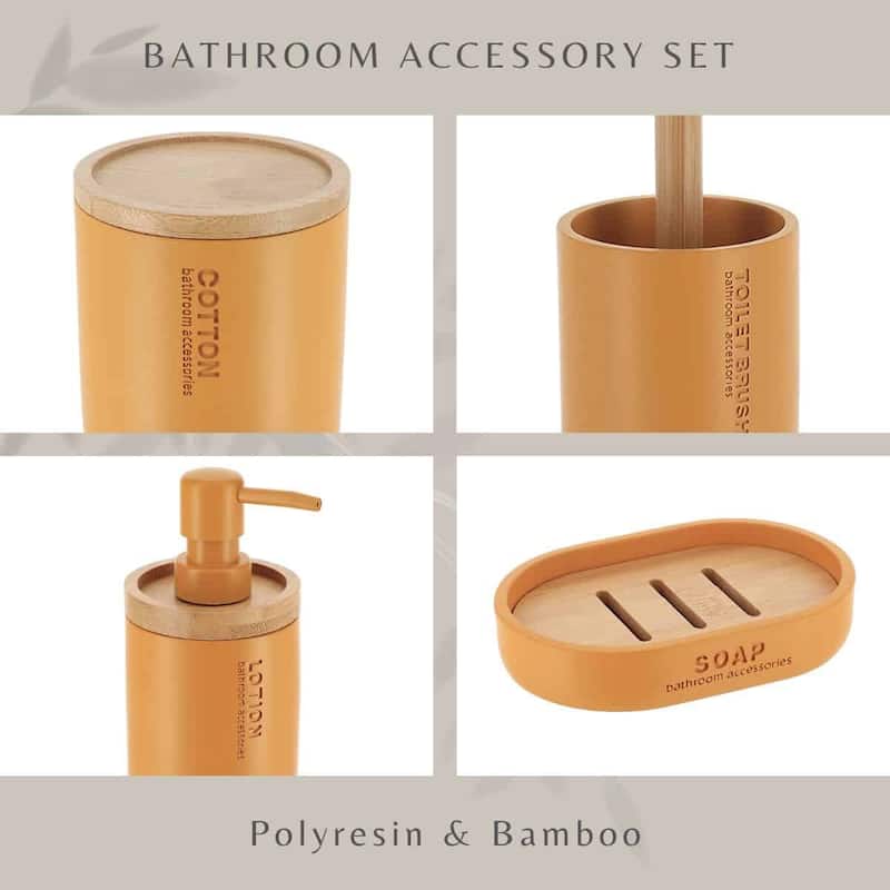 Bathroom Essentials Set Natural Bamboo Bath Set Accessories 5 pieces