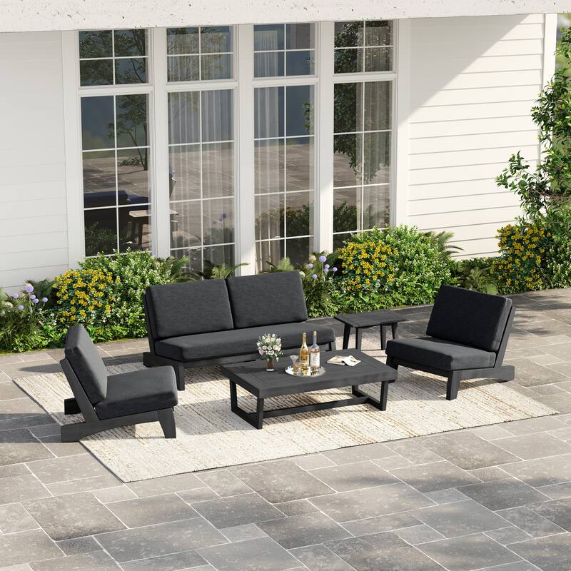 Casual Teak Wood 5-Piece Outdoor Patio Conversation Set