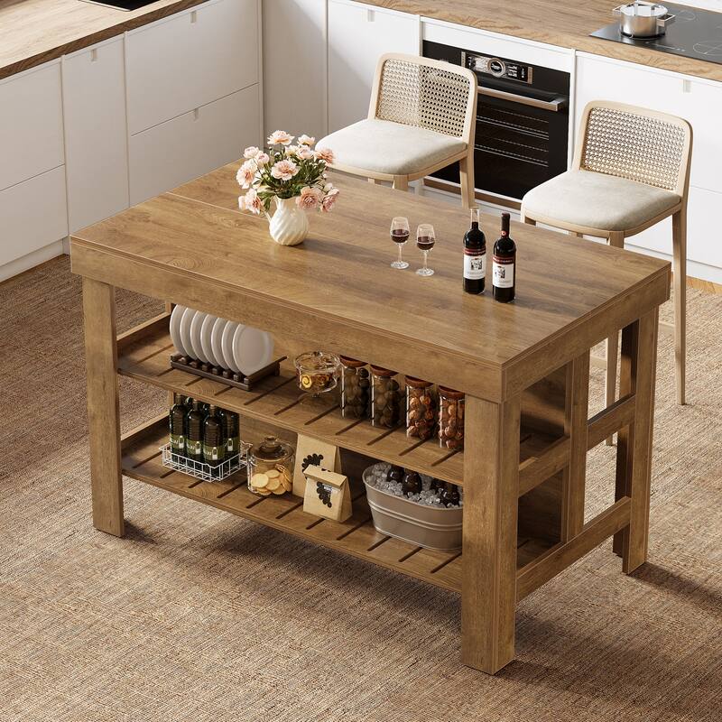 55.1-Inch Kitchen Island with Seating and Storage Shelves