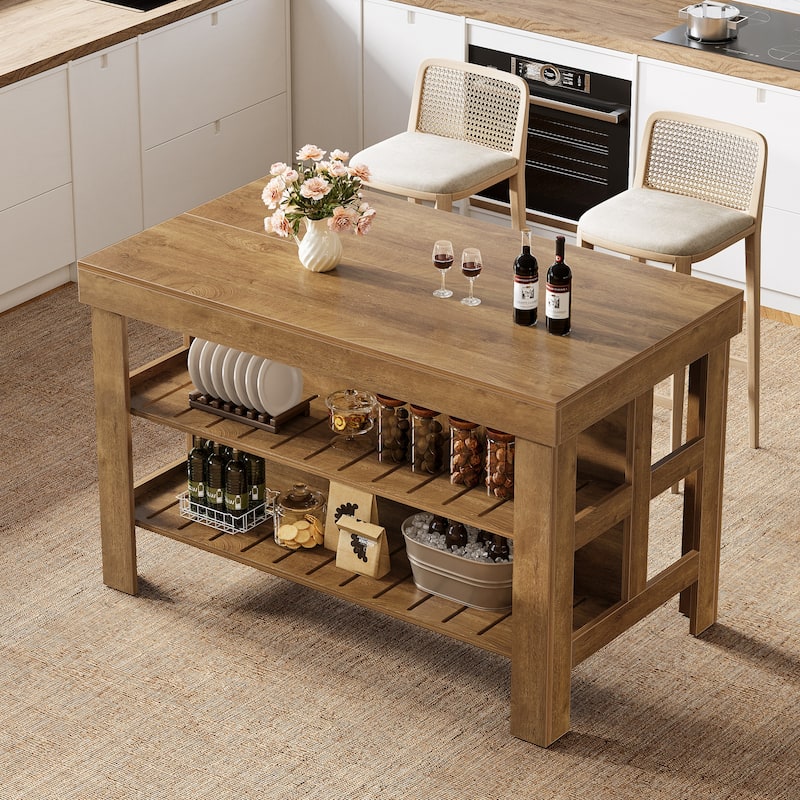 Kitchen Island with Seating and Storage Shelves