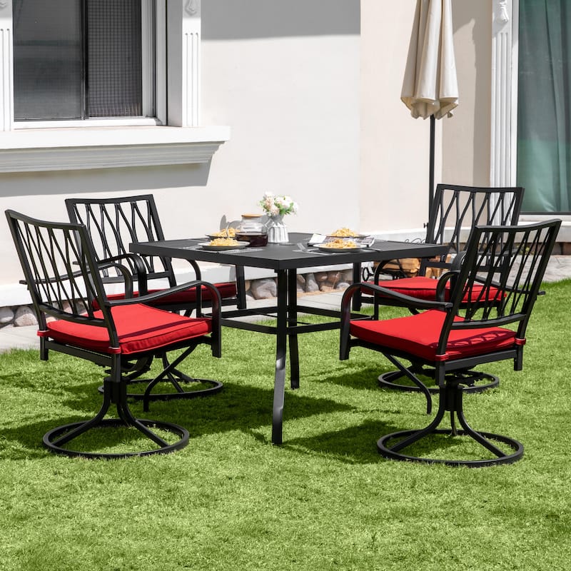 Patio 2-Piece Dining Chairs, Outdoor Swivel Chairs with Red Cushions