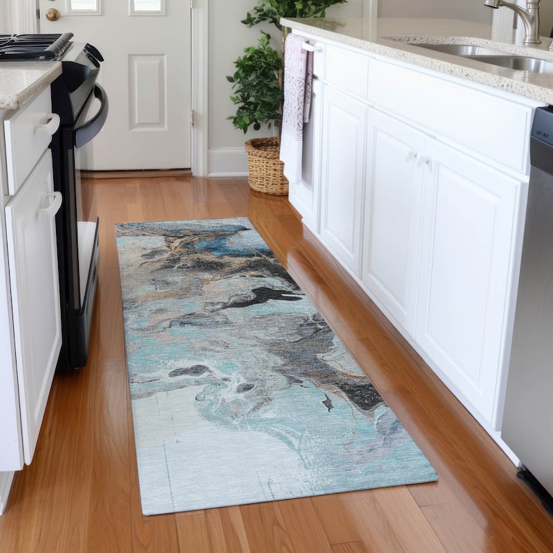Premium Washable Super Soft Modern Glam Mayfield Rug - Teal - 2'3" x 7'6"