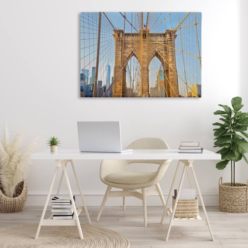Stupell Industrial Bridge with American Flag Canvas Wall Art Design By Seven Trees Design