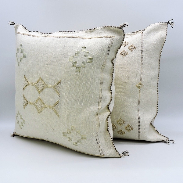 Moroccan Handmade Cactus Silk Sabra Throw Pillow Cover White 20 x 