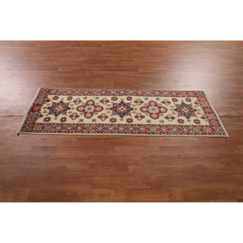 Geometric Kazak Oriental Runner Rug Hand-Knotted Hallway Wool Carpet - 2'0" x 5'10"