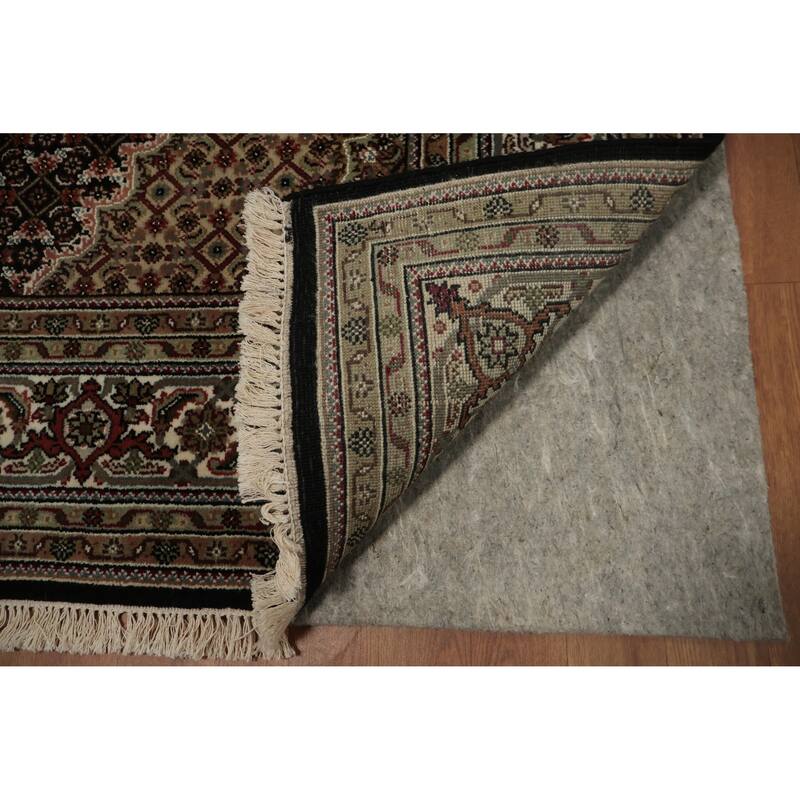 Hand Knotted Oriental 100% Wool Carpet Traditional Floral Black Tabriz-Mahi Area Rug - 8' 8'' X 5' 8''