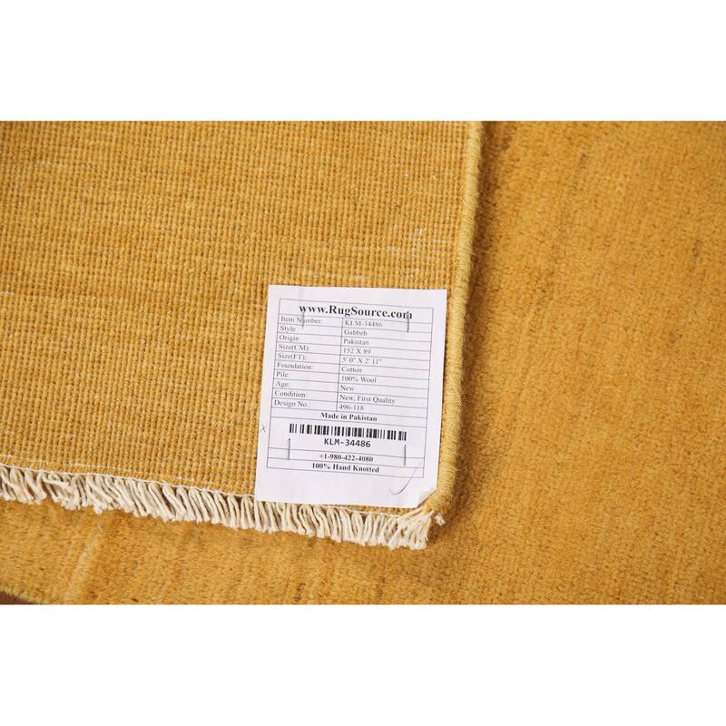 Yellow Solid Modern Gabbeh Oriental Rug Handmade Wool Carpet - 2'11" x 5'0"