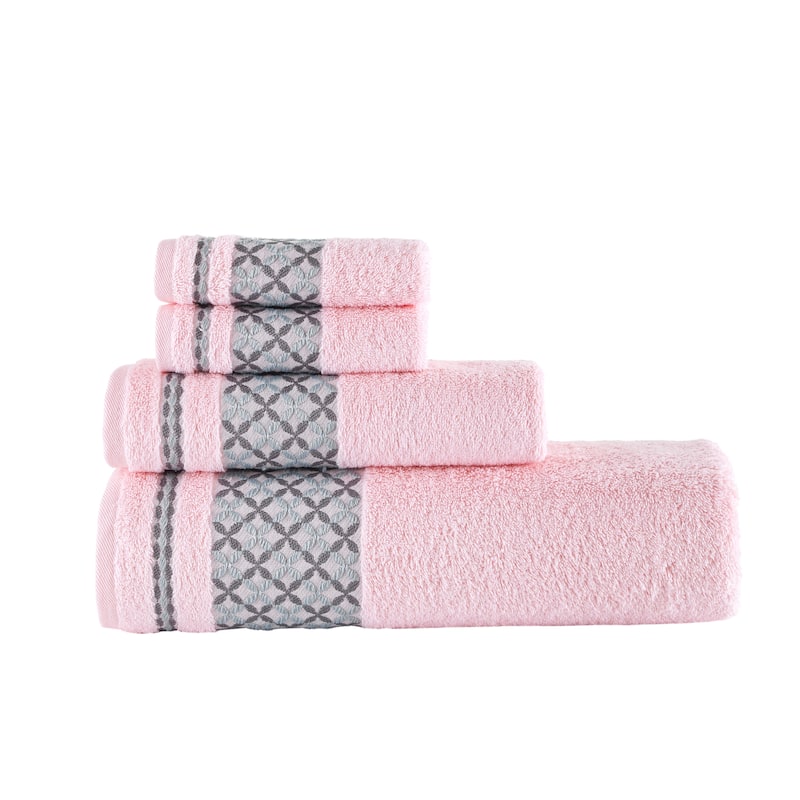 KAFTHAN Textile Plaid Turkish Cotton Bath Towels (Set of 4) - 59"L x 35"W x 0.5"H - Pink