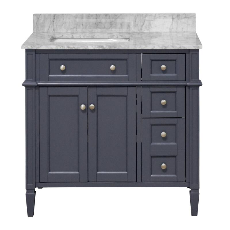 KitchenBathCollection Hailey 36" Bathroom Vanity with Carrara Marble Top