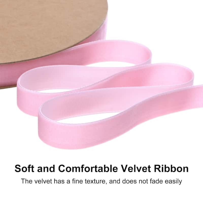 Thin Velvet Ribbon, Single Side Christmas Ribbon - Pink - 5/8"