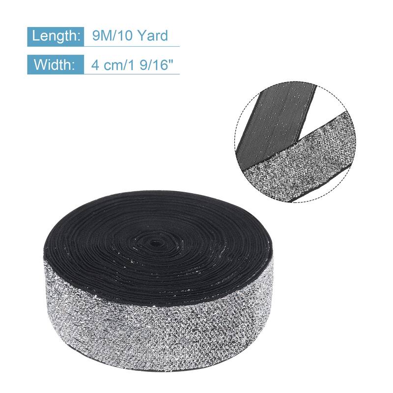 Metallic Glitter Velvet Ribbon for Gift Wrapping - Silver on Black - 1 9/16"x 10 Yard