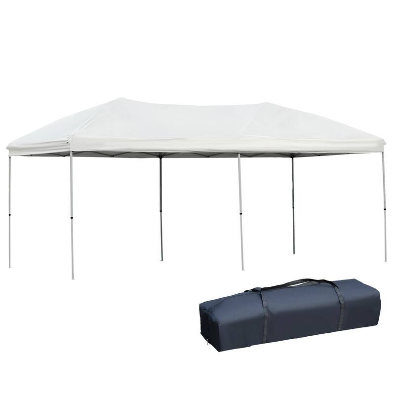 Outsunny 10' x 20' Heavy Duty Pop Up Canopy with Durable Steel Frame, 3-Level Adjustable Height and Storage Bag, Party Tent