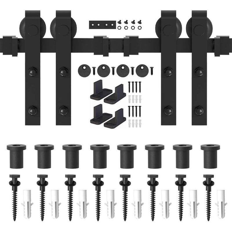 WINSOON 4-14 FT Sliding Barn Door Hardware Track Kit for Double Doors J Style Rollers