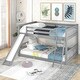 preview thumbnail 2 of 20, Kids Floor Bunk Bed, Full Over Full Bunk Bed with Convertible Slide and Ladder, Wooden Low Bunk Bed Frame for Kids Girls Boys