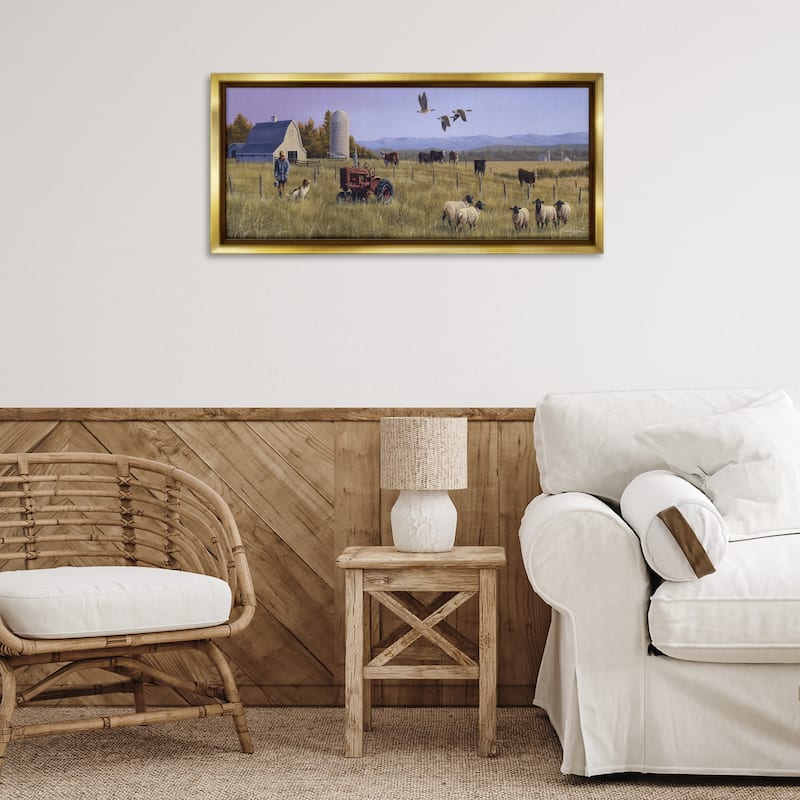 Stupell Geese Over Lush Farm Scene Framed Floater Canvas Wall Art Design By Frank Parker (Young)