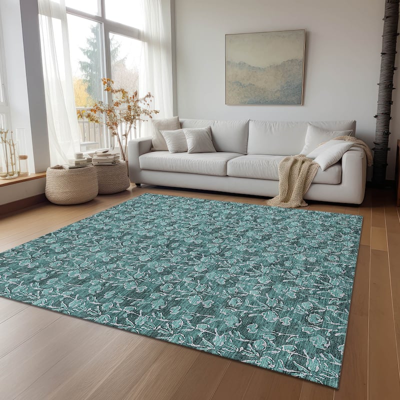Machine Washable Indoor/ Outdoor Chantille Modern Floral Impressions Rug