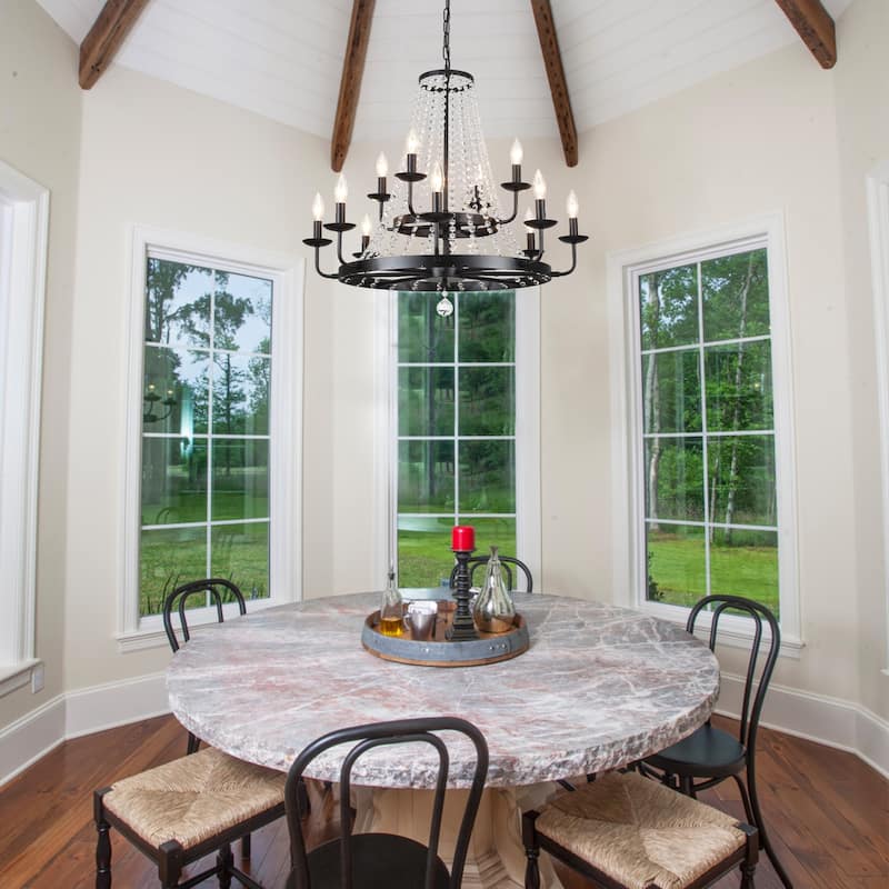 12-Light 29.52-inch Crystal Round Wagon Wheel Chandelier for Dining Room