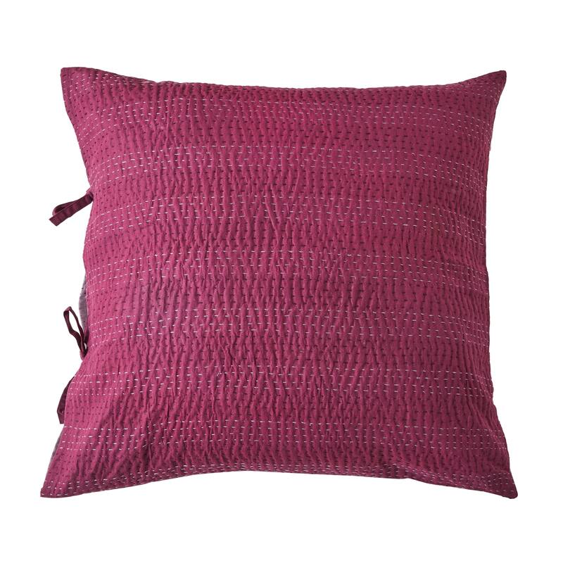 Melange Hand Stitched Kantha Violet Reversible Coverlet and Shams - Full - Euro Sham Set