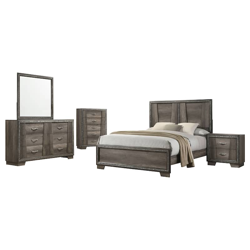Janine Mid-Century Modern Panel Bedroom Set Grey
