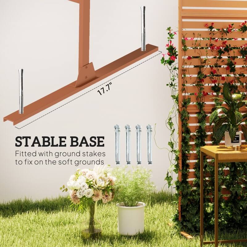 Brown Steel Outdoor Privacy Screen with Trellis Panels and Easy Assembly - 48" L x 17.7" W x 78" H