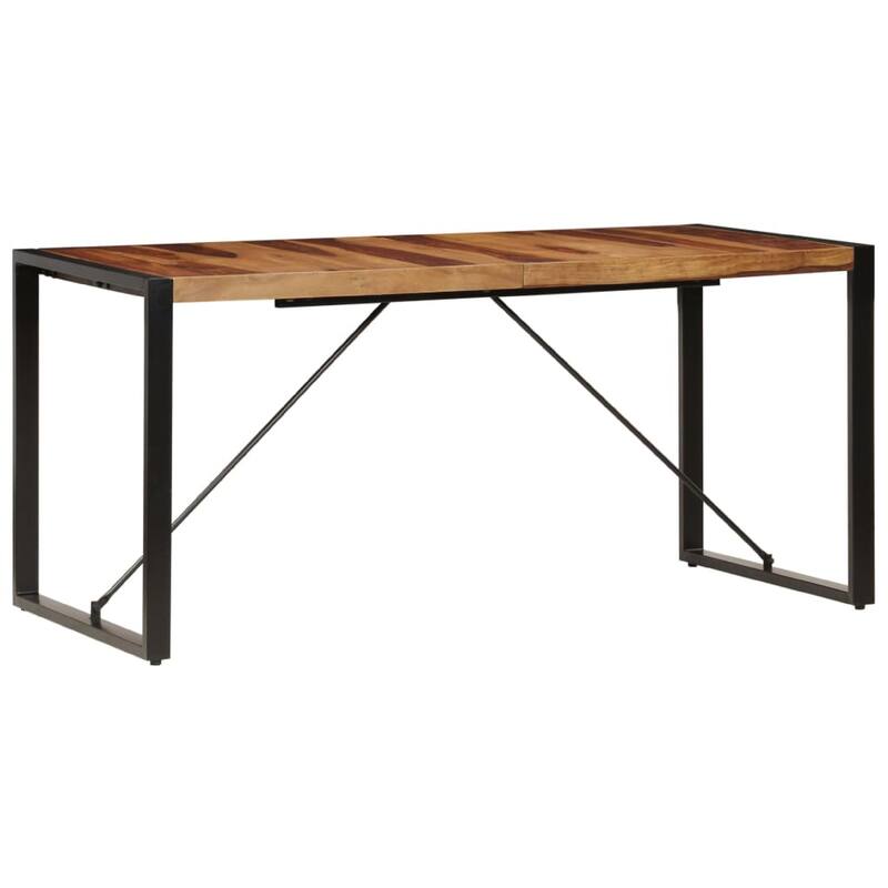 Rezza Dining Table, 63 Inch Brown Solid Mango Wood Top, Black Steel - Brown, Black