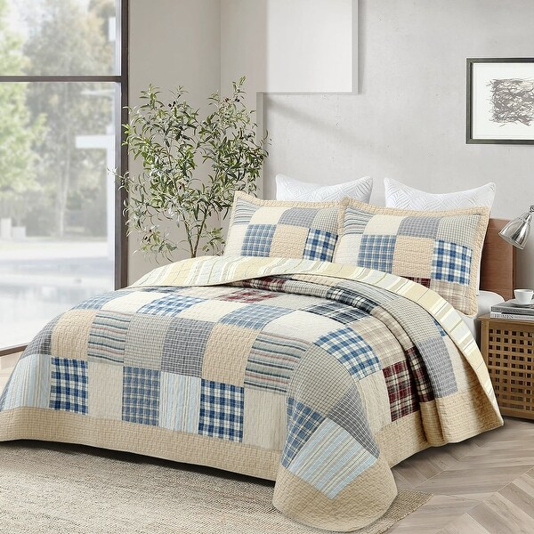 Tan Tartan Plaid Quilt Bedding Set 