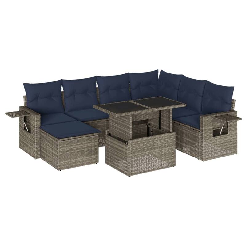 vidaXL Patio Sofa Set with Cushions Table and Couches 8 Piece Poly Rattan - 24.4 x 24.4 x 27.2