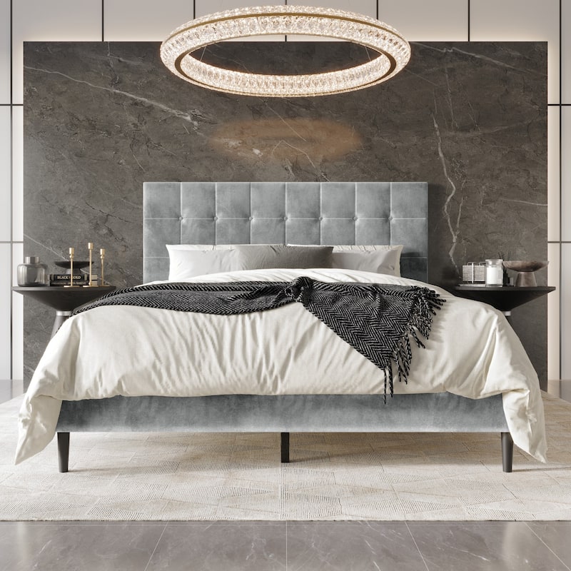 Clayfell Marion Upholstered Platform bed - Queen - Grey