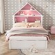 preview thumbnail 2 of 7, White+Pink Full Size House Bed with Bookcase Headboard and LED Light for Kids