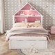 preview thumbnail 2 of 7, White+Pink Full Size Wood House-Shaped Bed with Bookcase Headboard and Led Light and Trundle for Kids Boys Girls