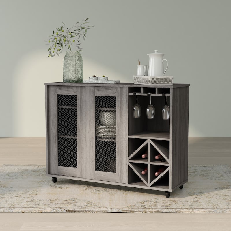 DH BASIC Rustic Grey 47-inch Multi-storage Bar Cart Buffet by Denhour