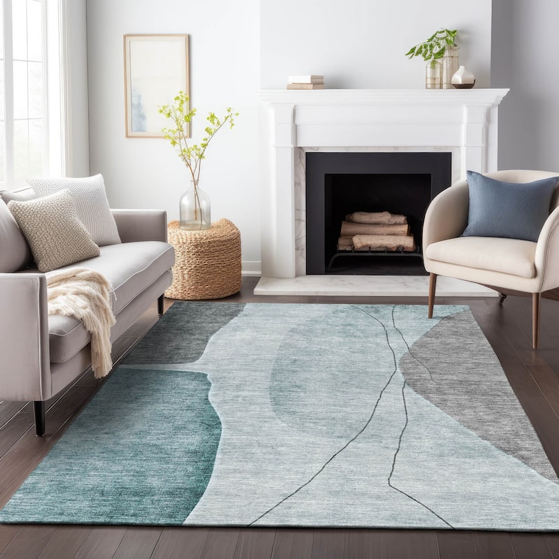 Premium Washable Super Soft Contemporary Mayfield Rug - Teal - 8' x 10' - Rectangle