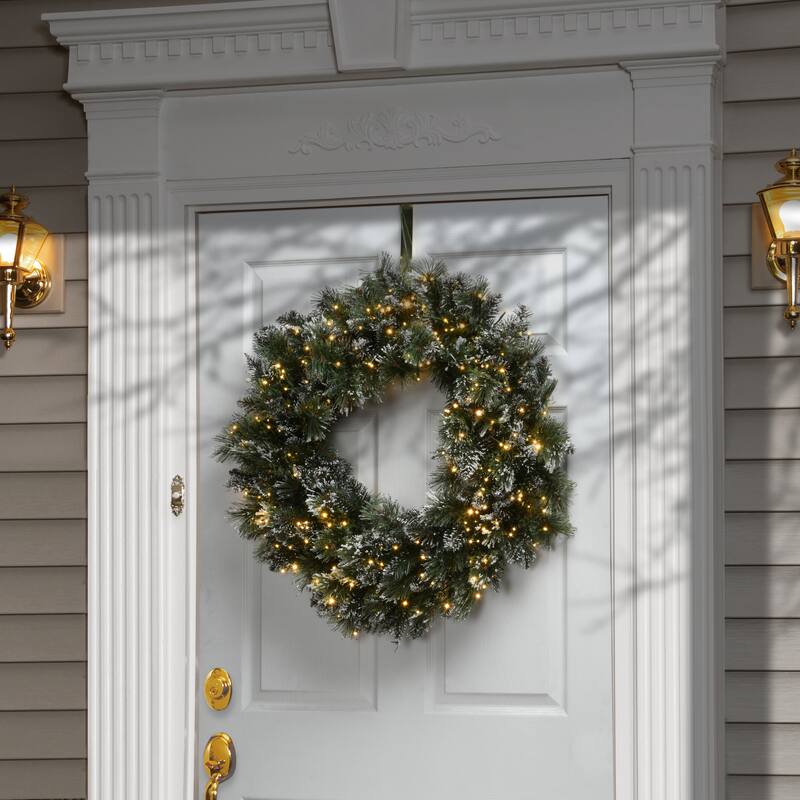 National Tree Company 30 in.Glittery Bristle Pine Wreath with Dual Color LED Cosmic Lights - 30 in