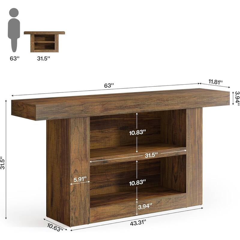 63-Inch Console Table with Storage, 3-Tier Farmhouse Entryway Table