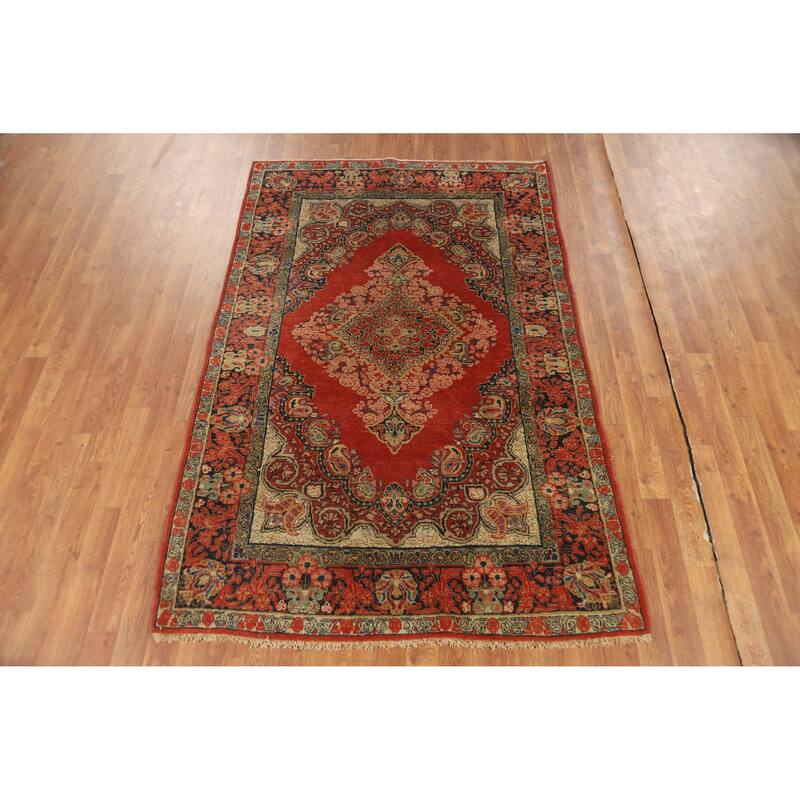 Sarouk Persian Rug Handmade Wool Carpet - 4'2" x 6'6"